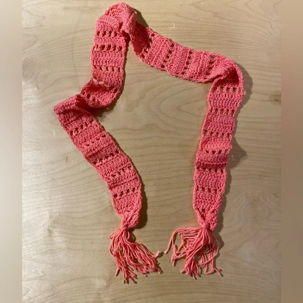 Handcrafted Pink Crochet Skinny Scarf (EY)